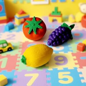 (Lot Of 3) Miniature 1" 3D Erasers DIY Puzzle Creative Brand Fruit Variety Pack.
